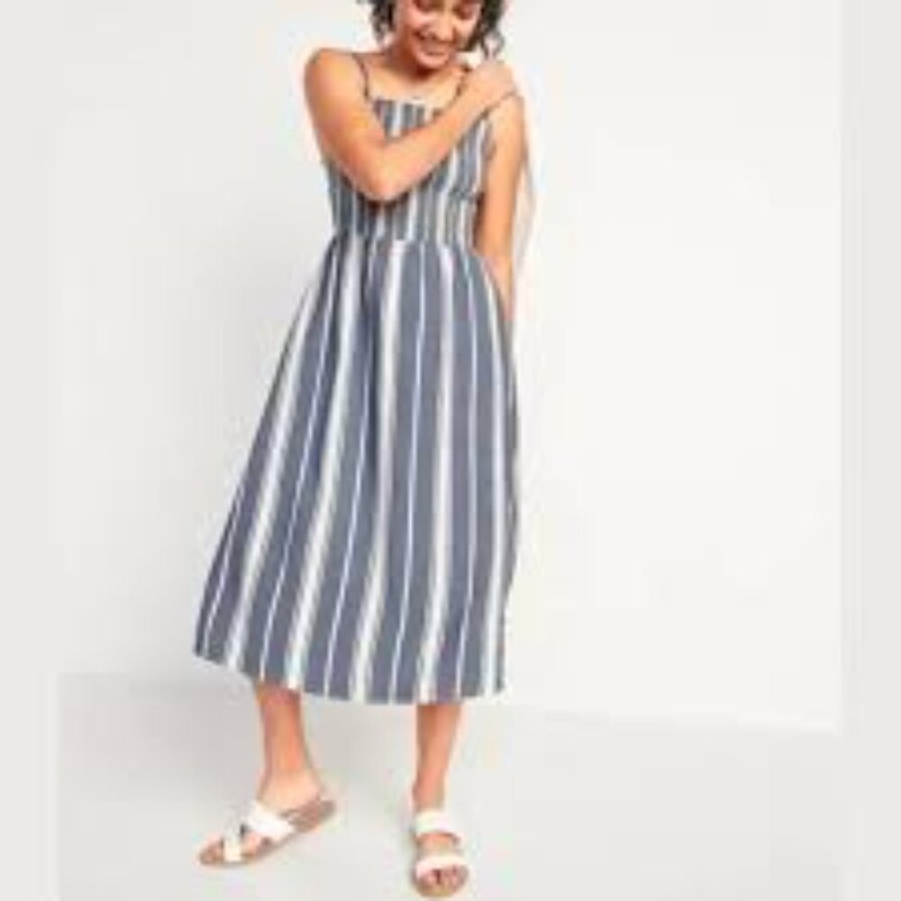 Old Navy | Striped Sleeveless Smocked Striped Midi Peasant Dress XL NWT New